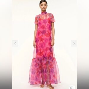 STAUD Vibrant Pink and Red Floral Maxi Dress